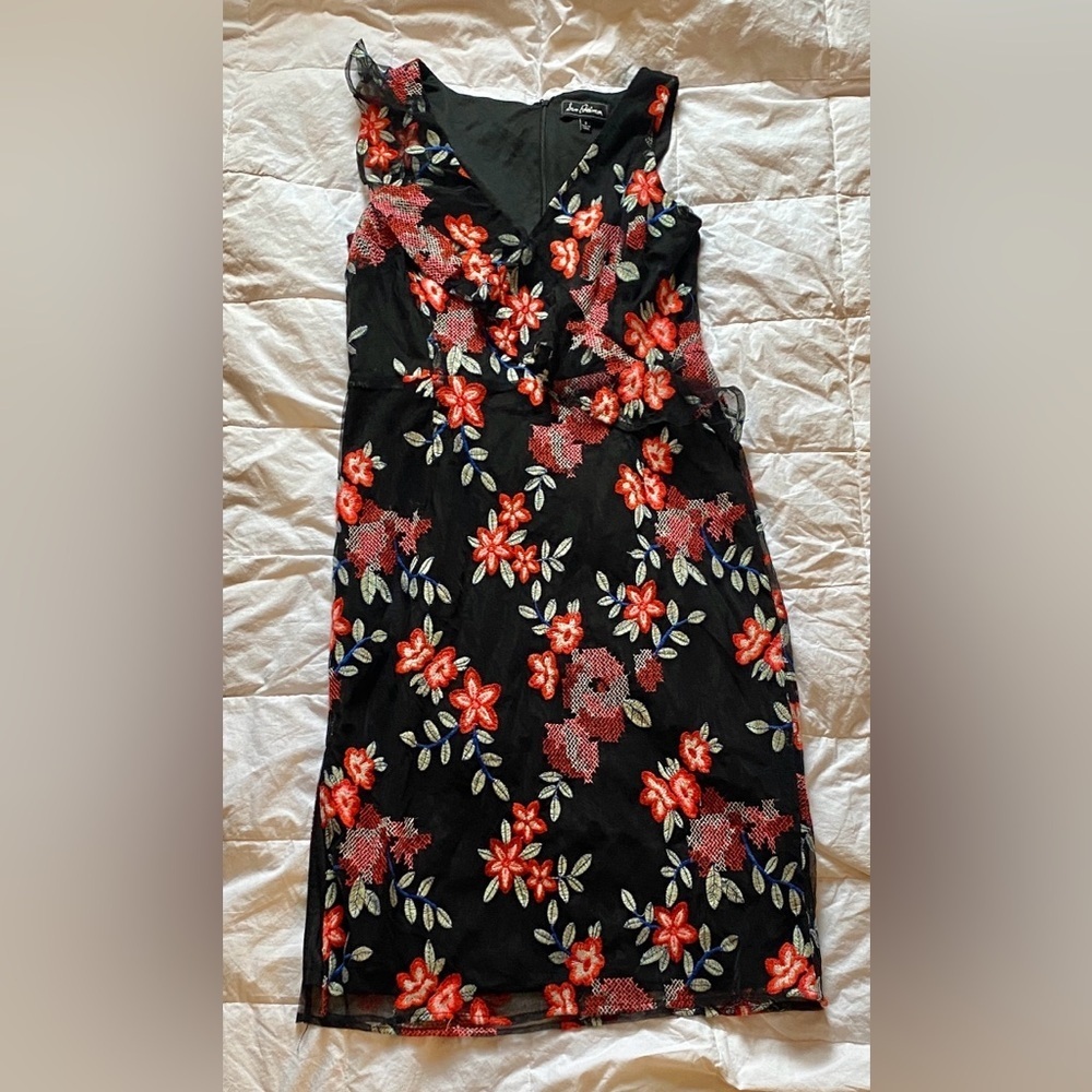 Sam Edelman Black Midi Dress with Red Floral Embroidery - Picture 4 of 4